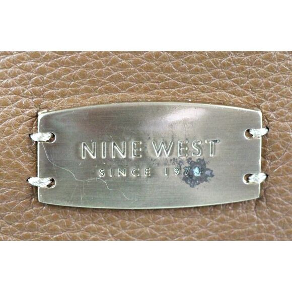 Nine West BROWN GENUINE LEATHER FLAP LOGO SHOULDER BAG HANDBAG HOBO PURSE - Picture 6 of 16